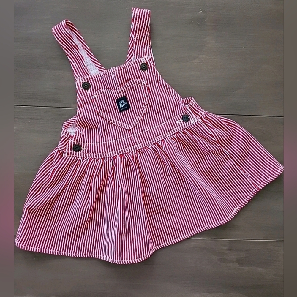 OshKosh B’gosh Baby Red & White Striped Overalls Dress Cotton 18 Month Vestbak - Picture 10 of 10